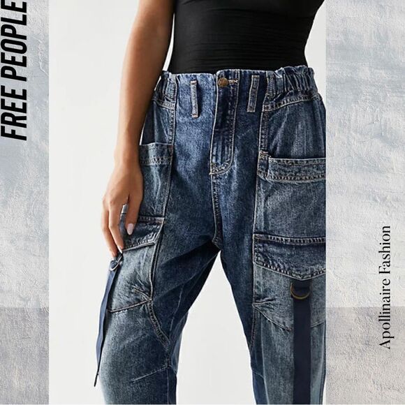 WE THE FREE HAZEL PULL ON UTILITY JEANS IN DARK AND STORMY NWT SMALL - Picture 8 of 9